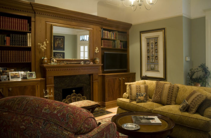 Double bleached and stained black Walnut fireplace surround